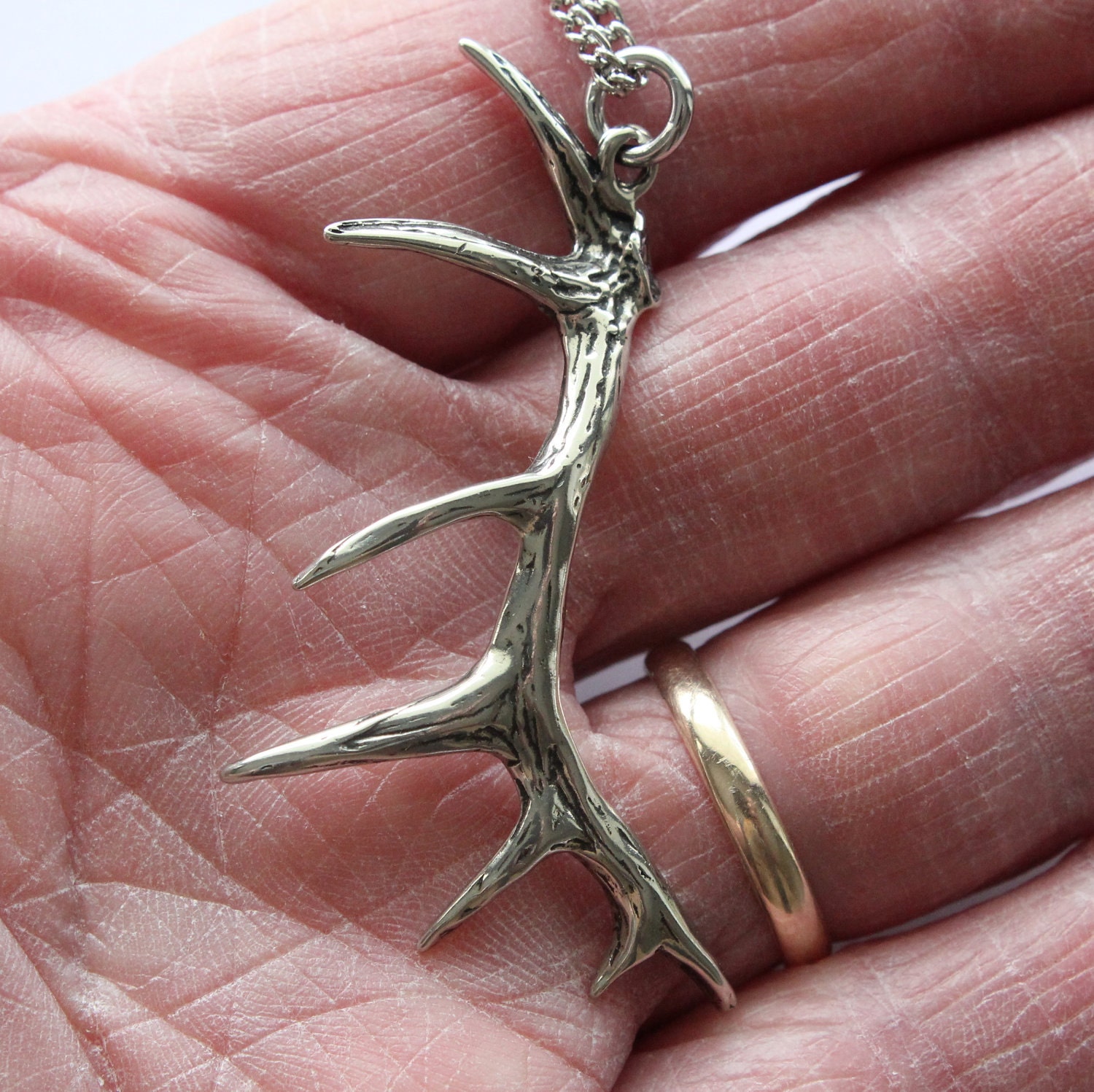 Elk Antler Necklace Silver Elk Antler Pendant Necklace Elk Etsy