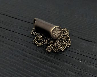Compass Rose Cremation Urn Necklace: Solid Brass Memorial Jewelry, Custom Engraved