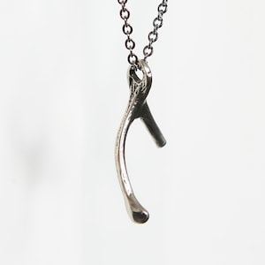 Wishbone Necklace - Sterling Silver Broken Wishbone Pendant - Oxidized Texture, Good Luck Jewelry