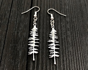 Silver Sitka Spruce Tree Silhouette Earrings  Solid Cast 925 Sterling Silver Polished Finish