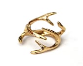 Deer Antler Wrap Ring - 24K Gold Overlay on Solid Bronze - Polished Finish - Sizes 3.5 to 9 Available - Trophy Stag Horn Statement Gift