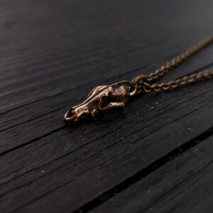 Tiny Grey Wolf Skull Charm Pendant Necklace - Solid Hand Cast Jewelers Bronze image 5