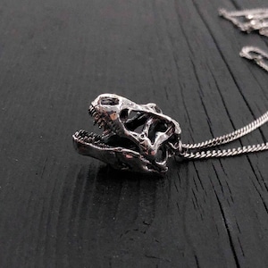 T-Rex Skull Pendant Necklace in Solid Hand Cast Sterling Silver - Tyrannosaurus Rex Dinosaur