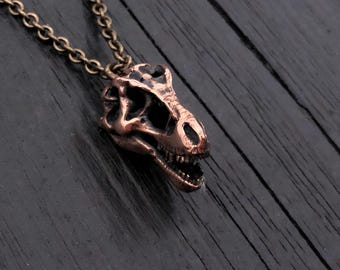 T-Rex Skull Necklace in Solid Bronze 3D Tyrannosaurus Rex Pendant