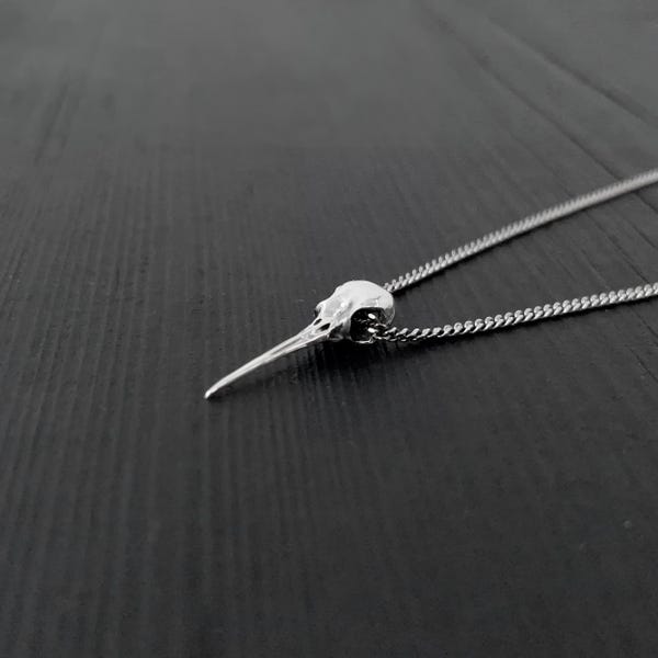 Sterling Silver Ruby-Throated Hummingbird Skull Charm Necklace