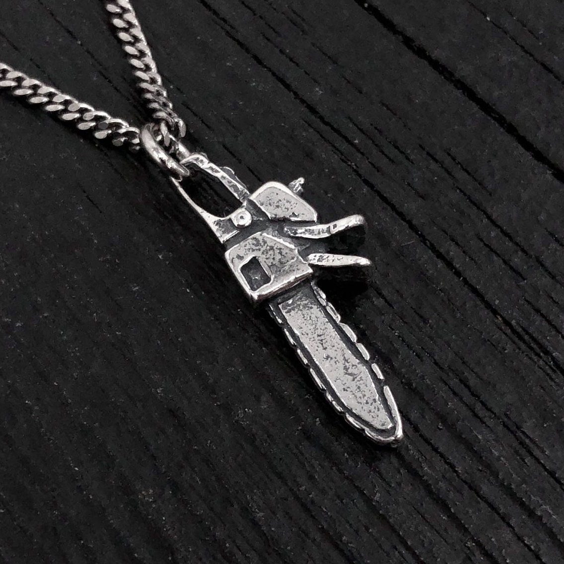 Sterling Silver Chainsaw Necklace Chainsaw Charm Necklace