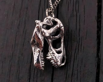 T-Rex Skull Pendant Necklace, Solid Stainless Steel, Dark Academia Gothic Fossil Jewelry