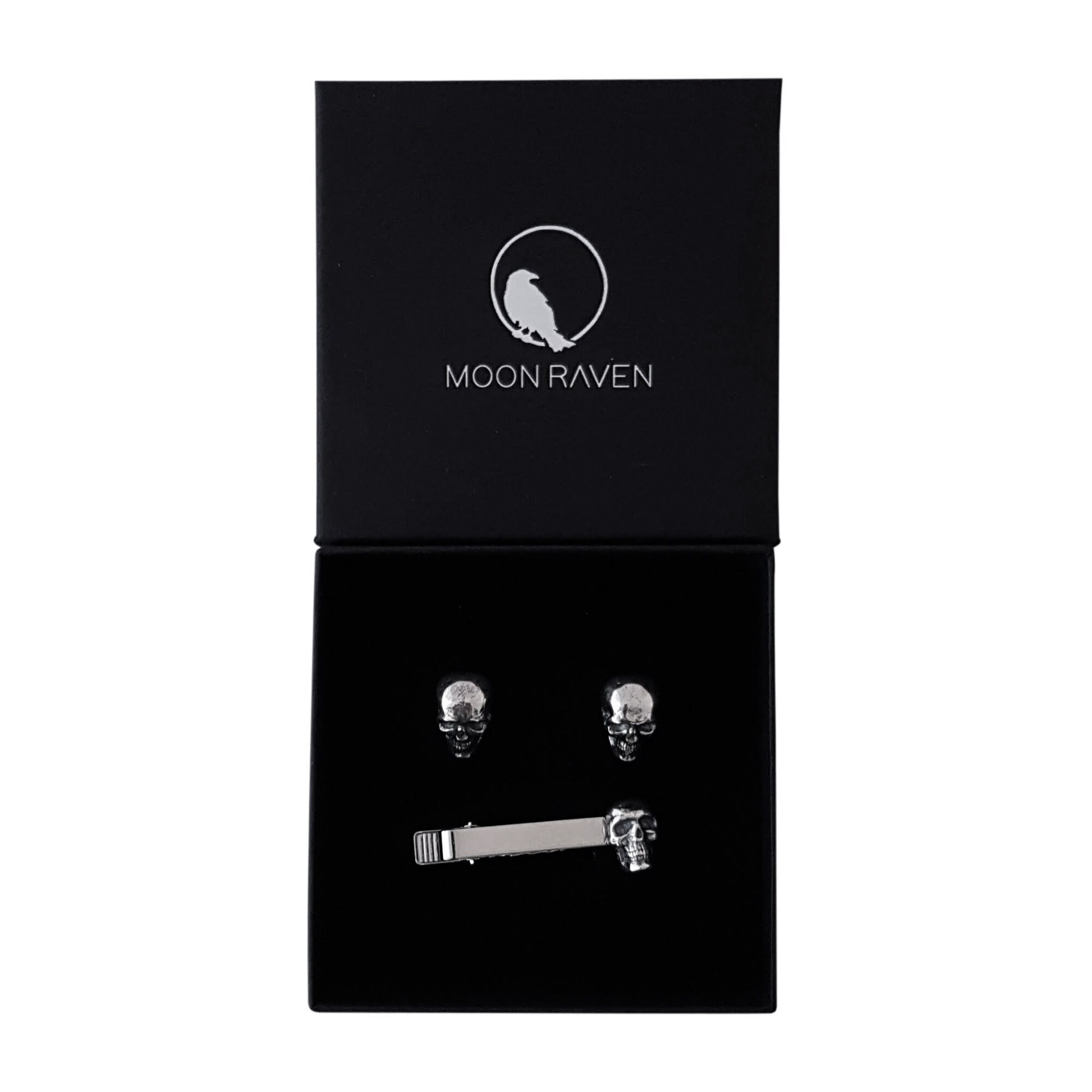 Gift Set for Him Skull Cufflinks And Tie Clip Set Silver Etsy