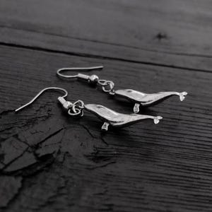 Handmade Sterling Silver Humpback Whale Earrings: Ocean Lover Gift image 1