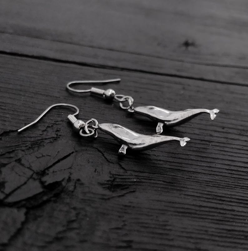 Handmade Sterling Silver Humpback Whale Earrings: Ocean Lover Gift image 1