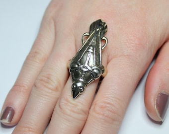 Silver Odin's Raven Ring , Norse Viking Mythology