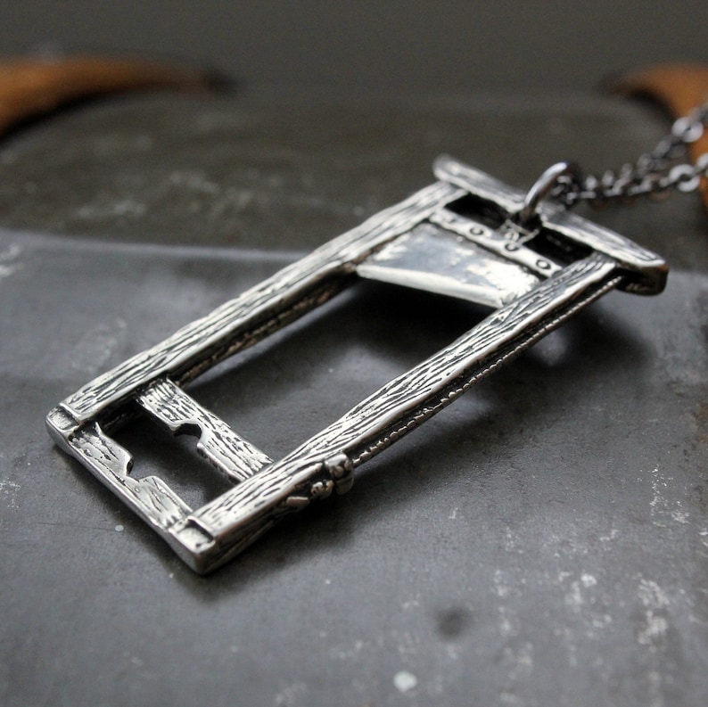 Guillotine Pendant Necklace  Solid Hand Cast Silver Plated image 2