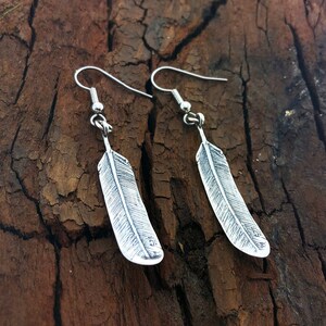 3D feather Earrings - Solid Cast 925 Sterling Silver - Oxidized Hand Polished Finish - Bird Jewelry