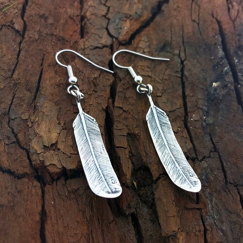 3D feather Earrings - Solid Cast 925 Sterling Silver - Oxidized Hand Polished Finish - Bird Jewelry