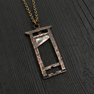 French Guillotine Charm Pendant Statement Necklace Dark Oxidized Antique Jewellers Bronze Highly Detailed Rare and Unique Jewelry image 1