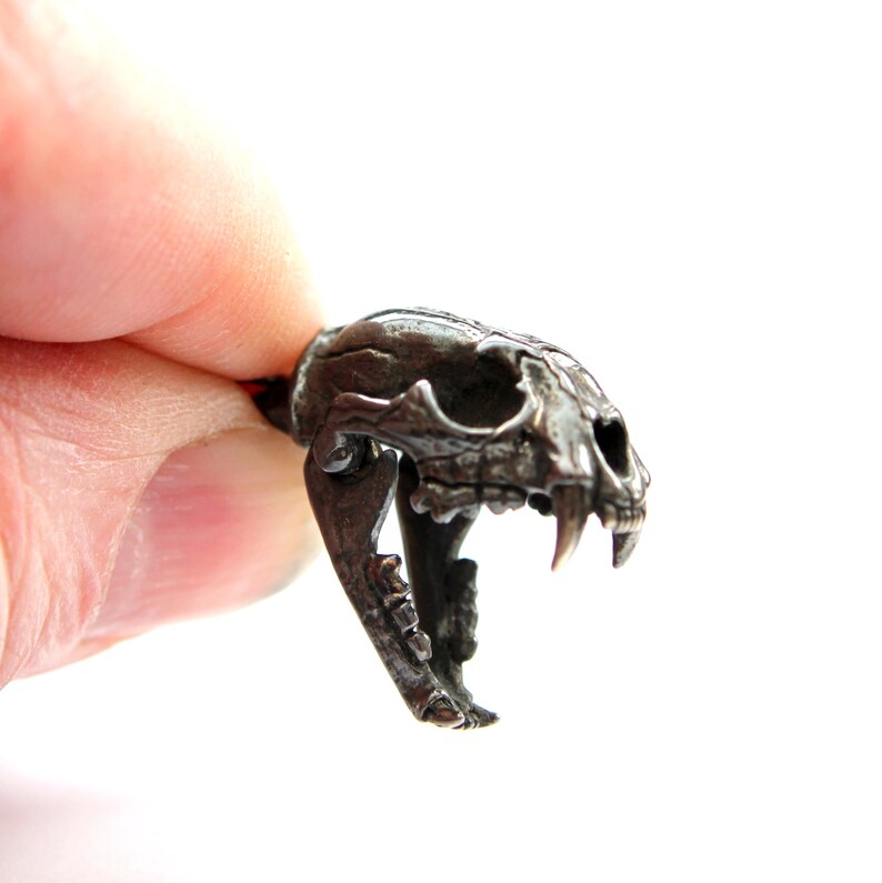 Wild Cat Skull Pendant Necklace Hand Oxidised Silver Plated Etsy