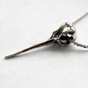 Sterling Silver Hummingbird Skull Charm Pendant Necklace - Solid Hand Cast 925 - Oxidized Polished Finish - Multiple Chain Lengths Available