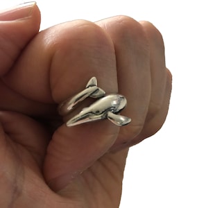 Humpback Whale Wrap Ring Solid Sterling Silver Sizes 4.5 to 11 Statement Ocean Jewelry Gift image 3