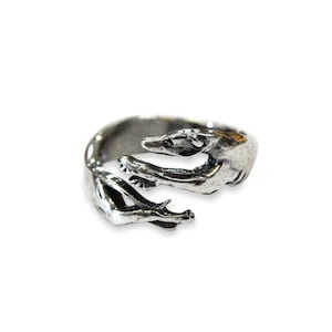 Greyhound Ring in Solid 925 Sterling Silver - Jewelry Gift for Pet Dog Lover - 3D Running Dog Wrap Ring - Polished Antique Finish