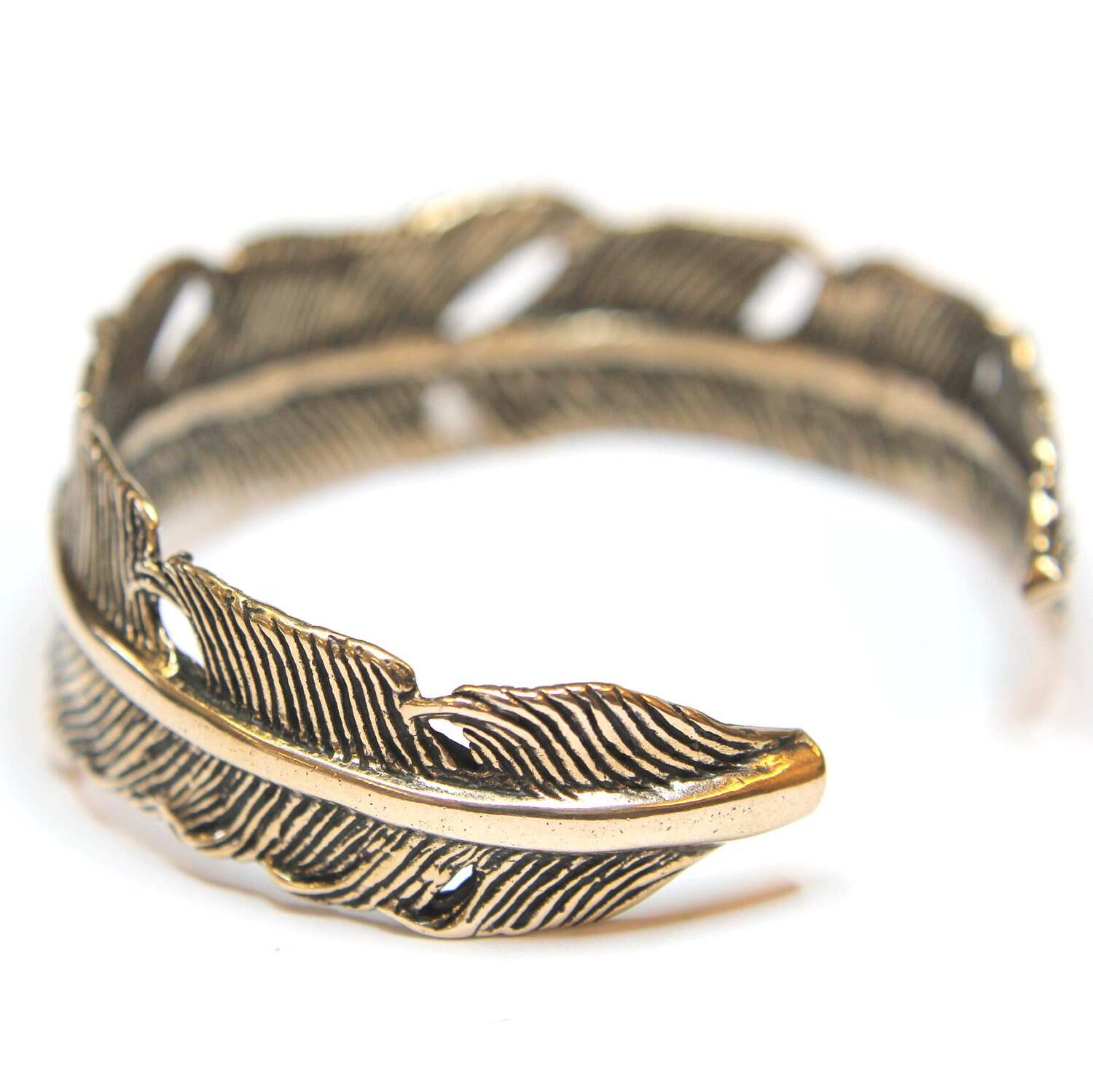 Feather Cuff Bracelet in Solid Bronze Moon Raven Designs Etsy