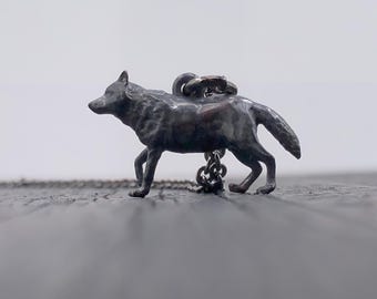 Oxidierte Sterling Silber Wolf Anhänger Halskette - Hand gegossen 3D Design