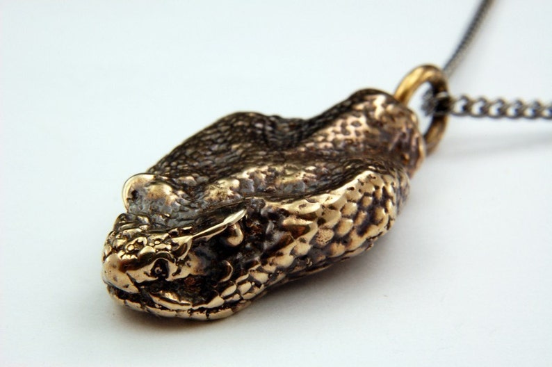 Snake Head Necklace Bronze Rattlesnake Pendant Necklace 3D Etsy
