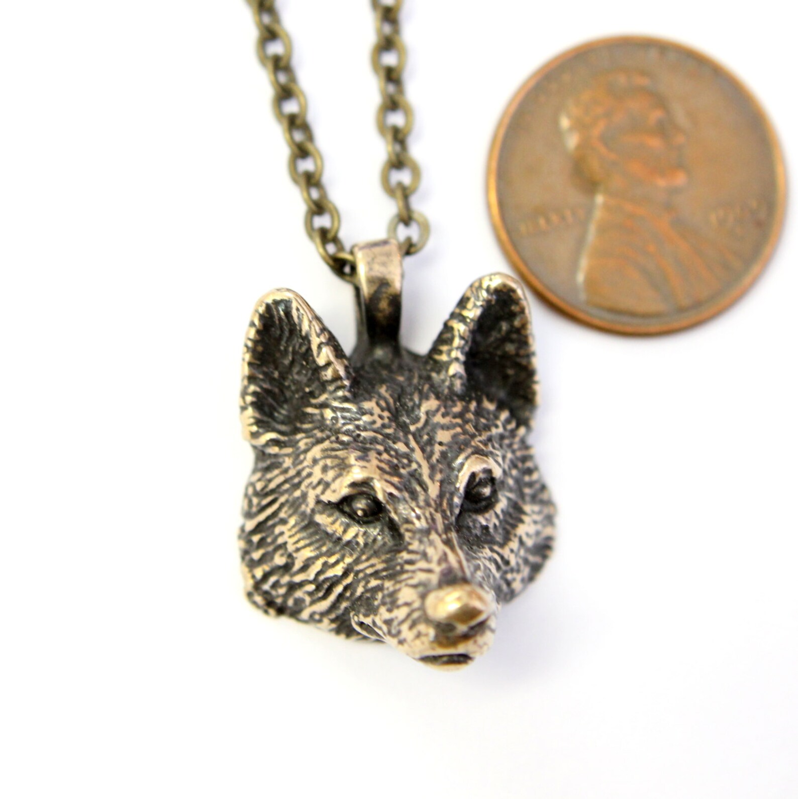 Realistic Wolf Head Necklace in Solid Bronze Etsy