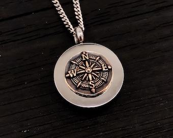 Bronze Compass Rose Urn Necklace: Stainless Steel Memorial Ash Pendant, Custom Engraving
