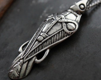 Odins Raven Necklace i .925 Solid Sterling Silver -Ancient  Odin's Raven Viking Pendant Necklace