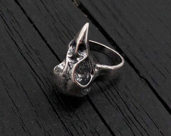 Bird Skull Ring -  Solid Sterling Silver Baby Crow Skull Ring Size Six