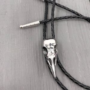 Silver Crow Bird Skull Bolo Tie Solid Cast Stainless Steel on Hand Braided Tie Unisex Suit Accessory Unique Gift for Him or Her image 8