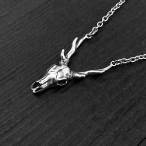 Sterling Deer Skull Necklace - Silver Antler Stag Pendant image 4