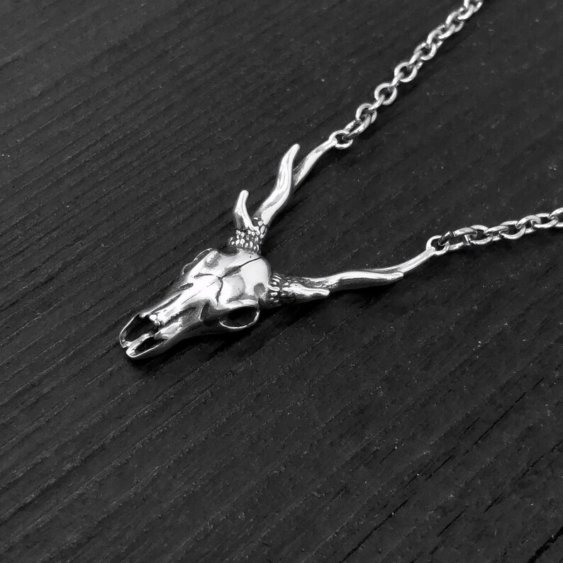 Sterling Deer Skull Necklace - Silver Antler Stag Pendant image 4