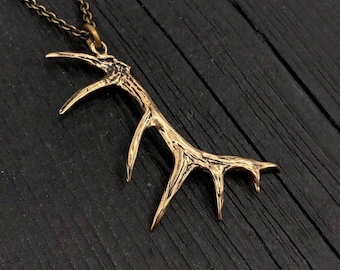 Elk Antler Necklace Bronze Elk Antler Jewelry Imperial Elk Antler Pendant Necklace - Moon Raven Designs Forest Inspired Handmade Bronze