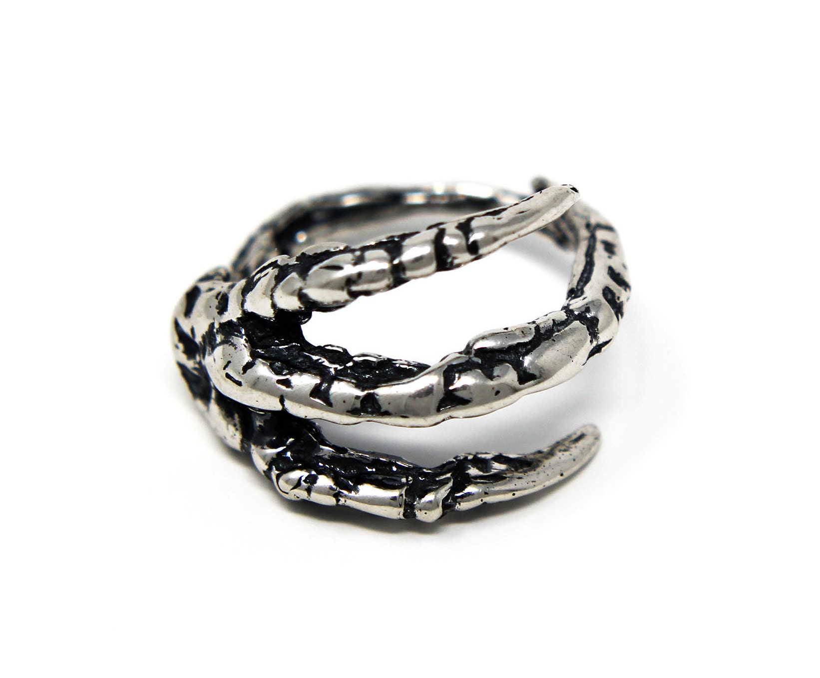 Raven Claw Talon Wrap Ring - Silver Plated Bronze - Polished Oxidised…