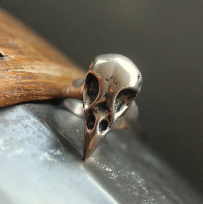 Bird Skull Ring Baby Crow in Solid Hand Cast Jewellers Bronze Rare Unique Nature Gift For Her image 4