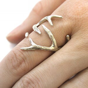 Sterling Silver Antler Ring, Nature Inspired Branch Band, Woodland Goblincore Jewelry image 8
