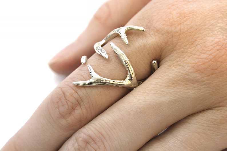 Sterling Silver Antler Ring, Nature Inspired Branch Band, Woodland Goblincore Jewelry image 8