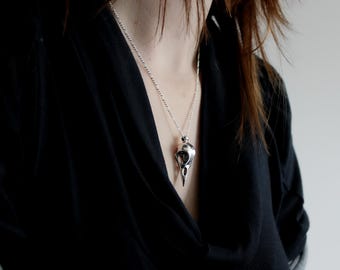 Crow Skull Necklace Pendant: Sterling Silver Artistry, Woodland Inspired Design
