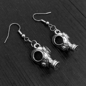 Sterling Silver Gas Mask Earrings: Steampunk Jewelry