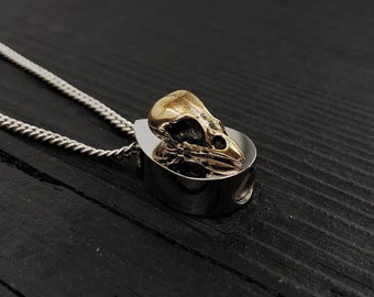 Bird Skull Tear Drop Cremation Ash Urn Necklace - Bronze on Stainless Steel - Custom Engraved Personalized Mourning  Urn