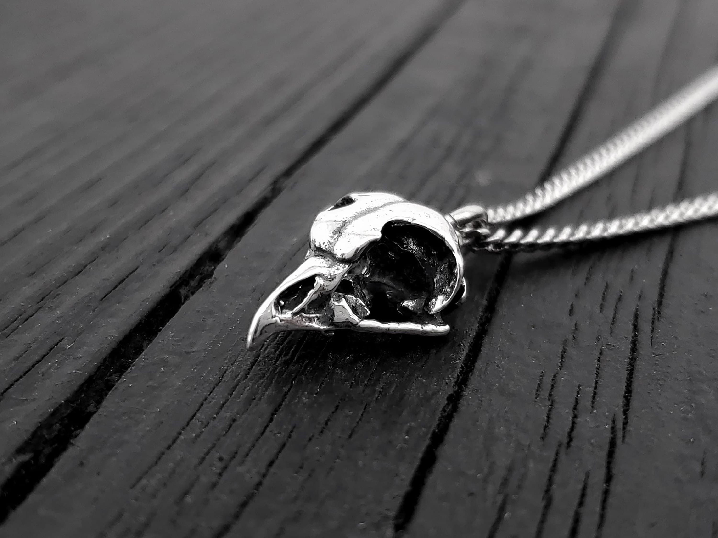 Owl Skull Charm Pendant Necklace - Solid Hand Cast 925 Sterling Silver - Polished Oxidized Finish - Multiple Chain Options - Unisex Owl Gift