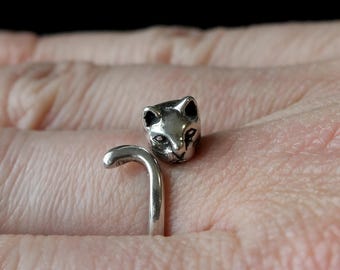 Anello in argento sterling Cat Lover, design a coda avvolgente (misure 4-7,5)
