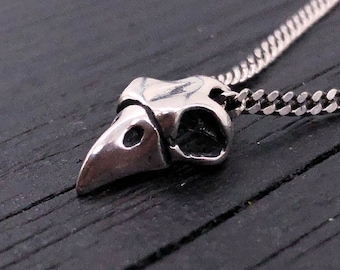 Collier tête de mort hibou Petite tête de mort chouette en argent massif Collier pendentif tête de mort chouette lune, corbeau