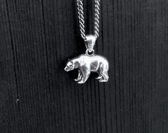 Bear Necklace Sterling Silver Grizzly Pendant Spirit Animal