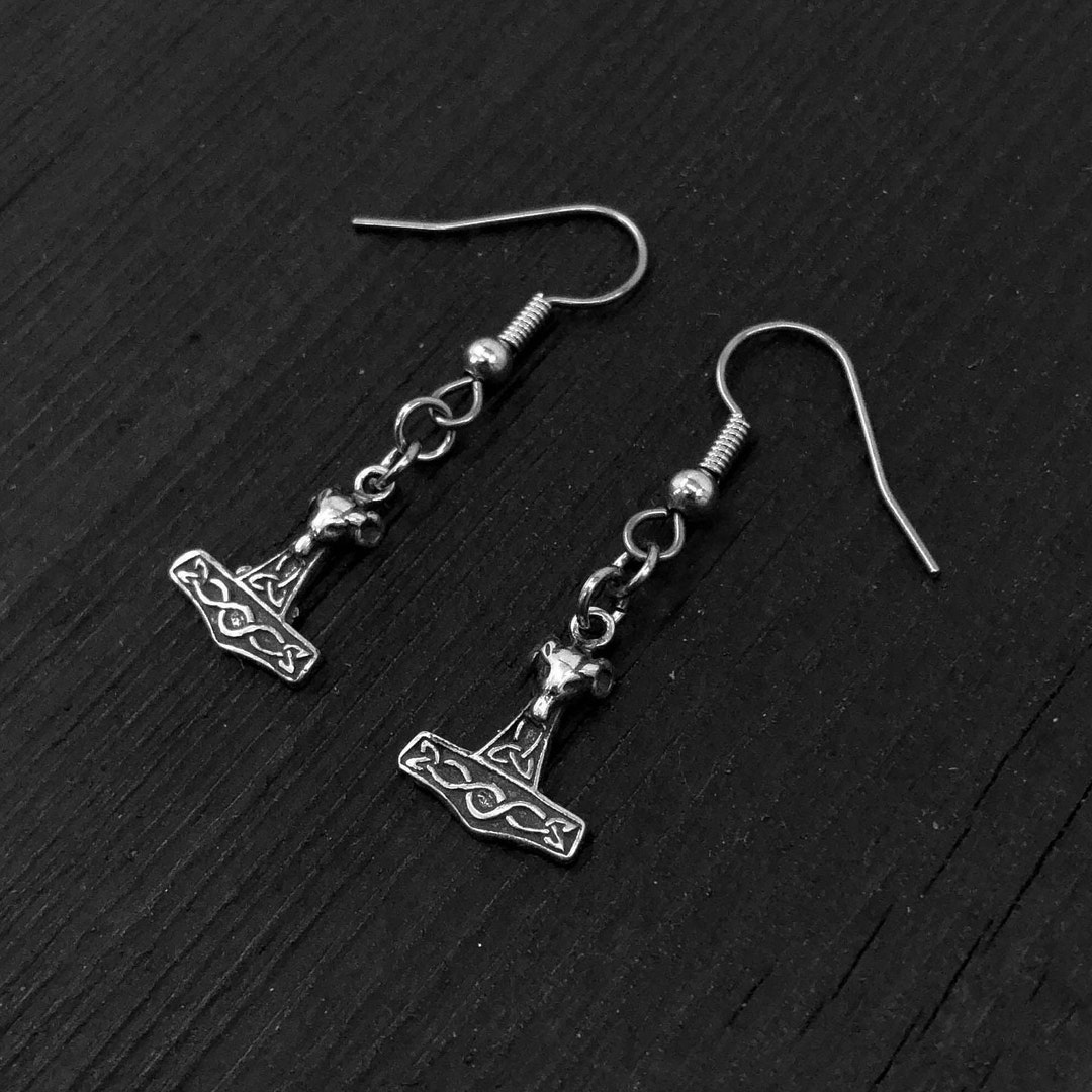 Tiny Mjolnir Rams Head Earrings Thors Hammer Earrings in Solid Etsy