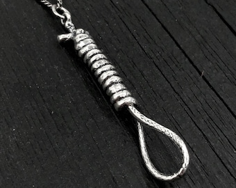 Silver Hangman's Noose Charm Pendant Necklace - Solid Hand Cast Silver Plated White Bronze - Highly Detailed Rare and Unique Jewellery