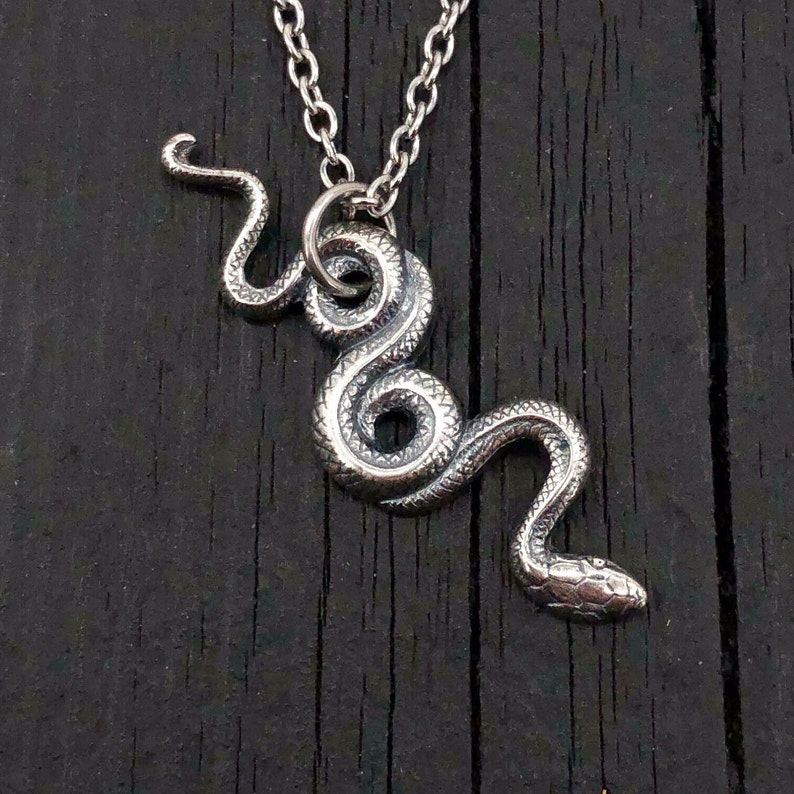 Hanging Snake Pendant Necklace, Snake 925 Silver Necklace, Snake Handmade Sterling Silver Necklace, Animal Lover Necklace, image 1