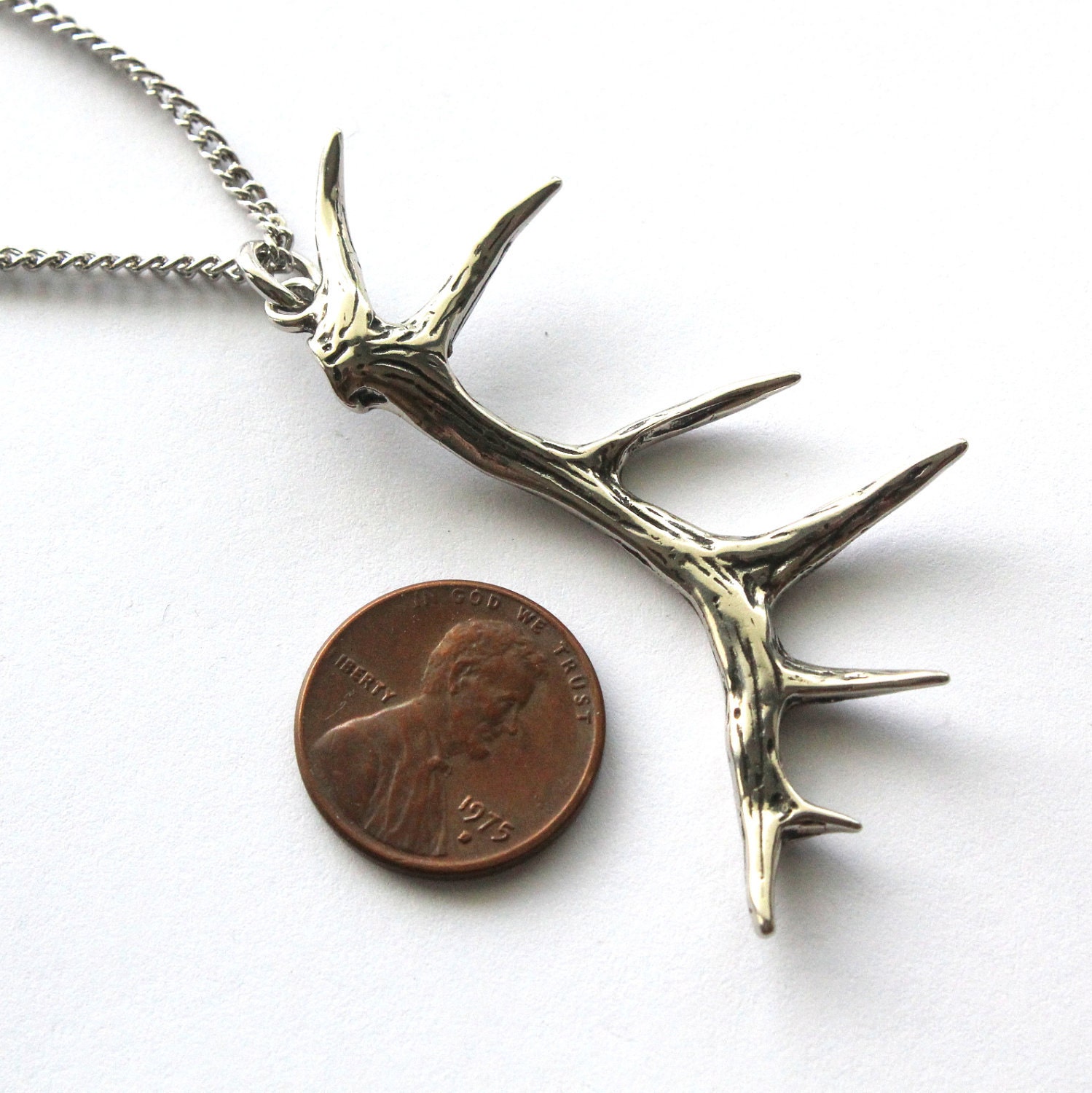 Elk Antler Necklace Solid Sterling Silver Elk Antler Pendant Etsy