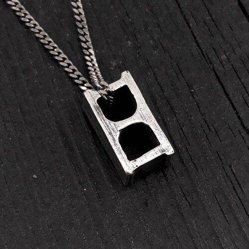 Cinder Block Necklace shops Silver Concrete Building Block Pendant Necklace